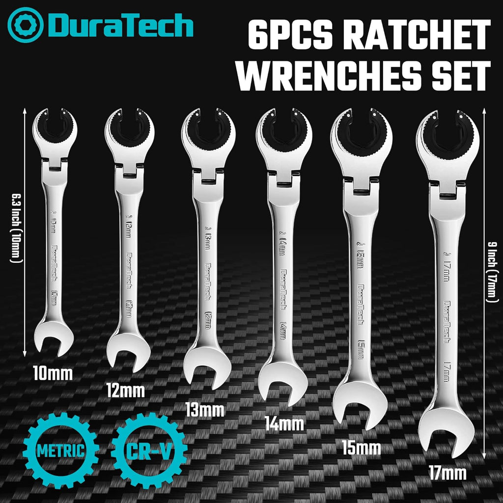 6-Piece Metric Ratcheting Wrench Set with Open Flex-head, 10-17mm, CR-V Steel, with Organizer Bag H70268
