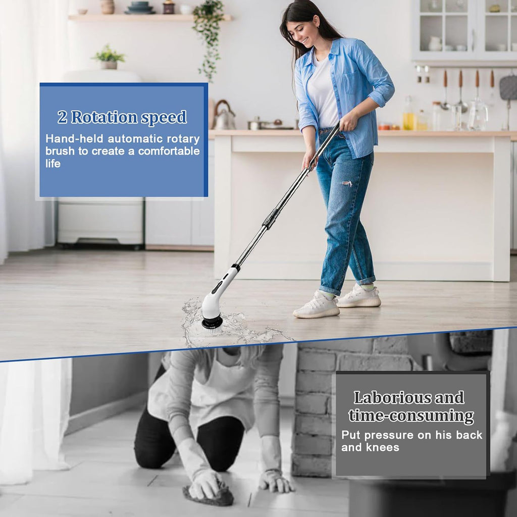 Cordless Electric Scrubber with 8 Replaceable Brush Heads D869