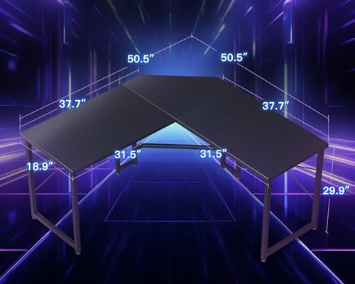 Black 51 inch L Shaped Gaming Desk with Carbon Fiber Surface L6875
