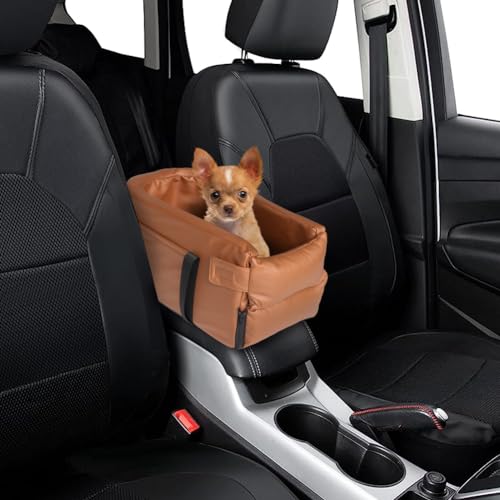 Small Dog Car Seat Center Console, Waterproof Grey Leather Pet Booster X62758