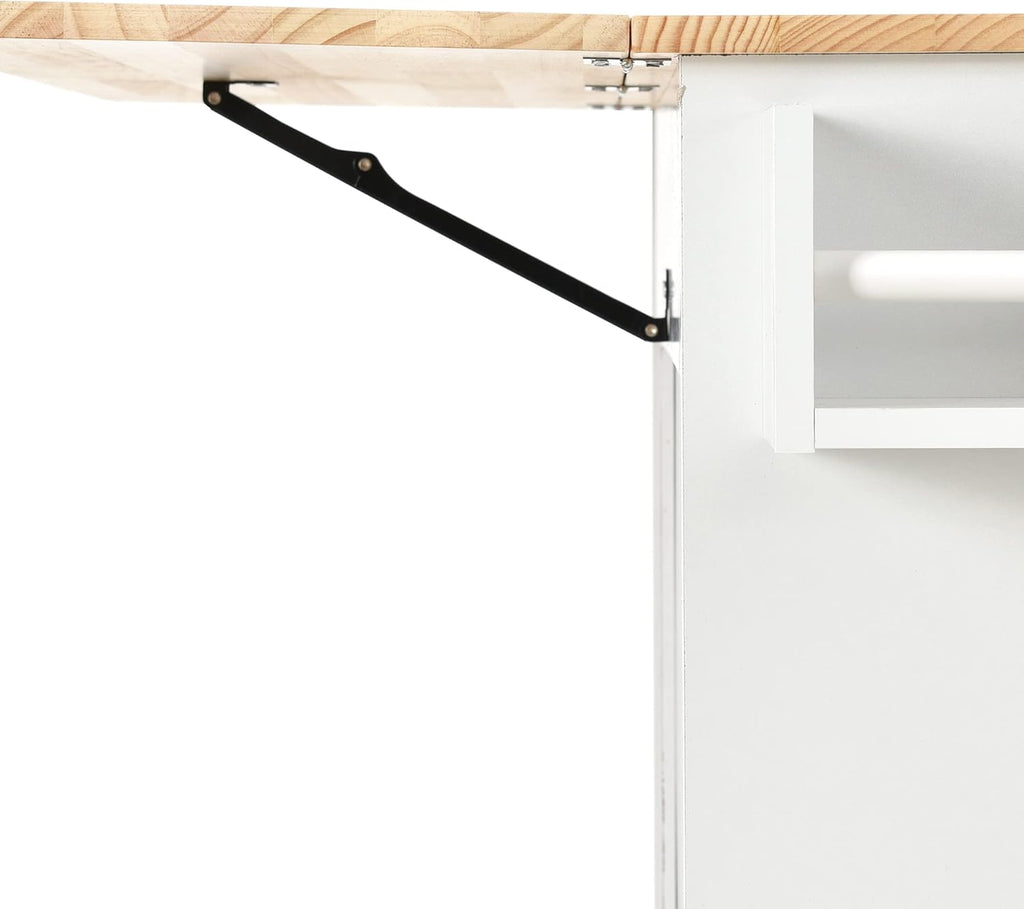 White Kitchen Island with 3 Drawers and Rolling Cart P231749