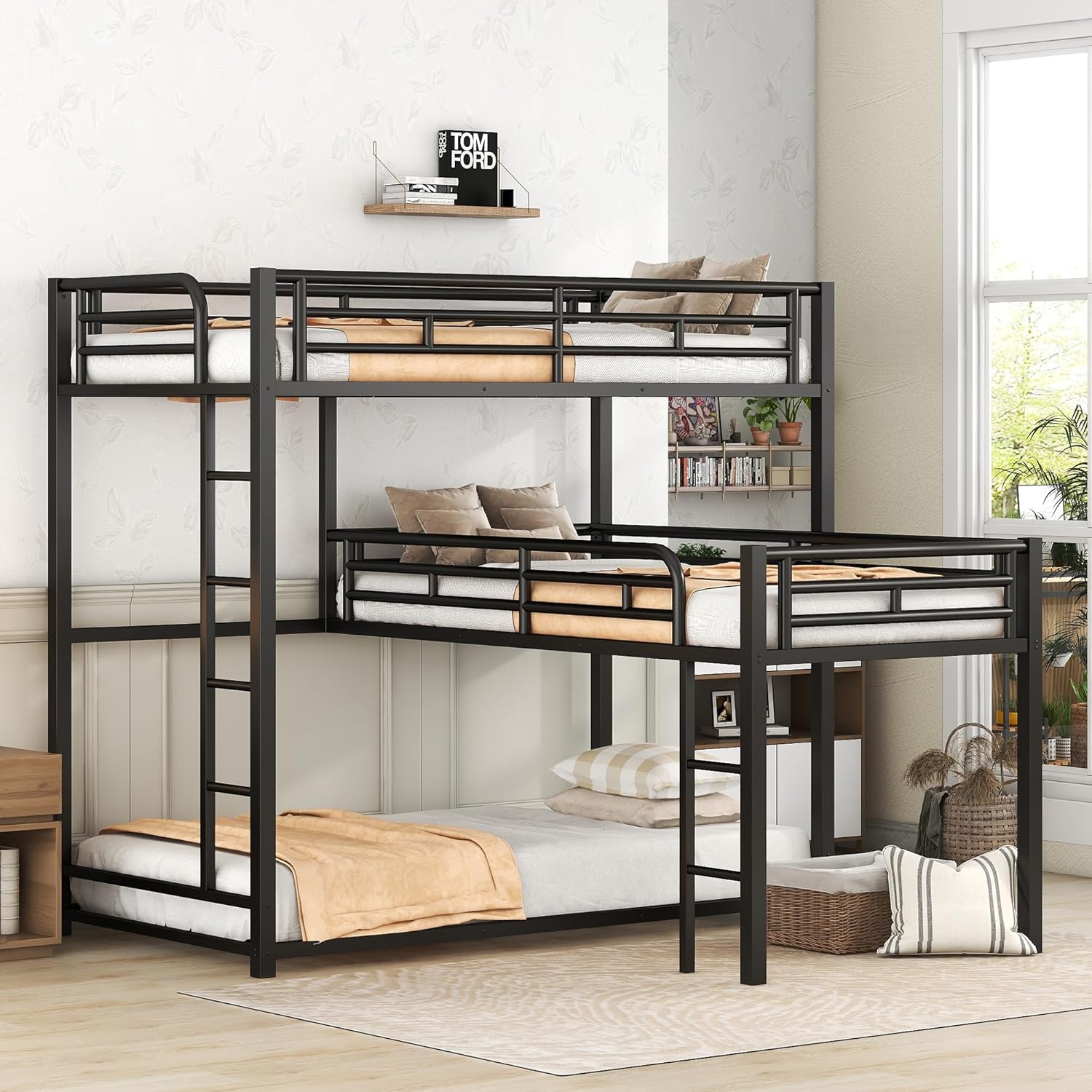 Black L-Shaped Triple Bunk Bed E145626
