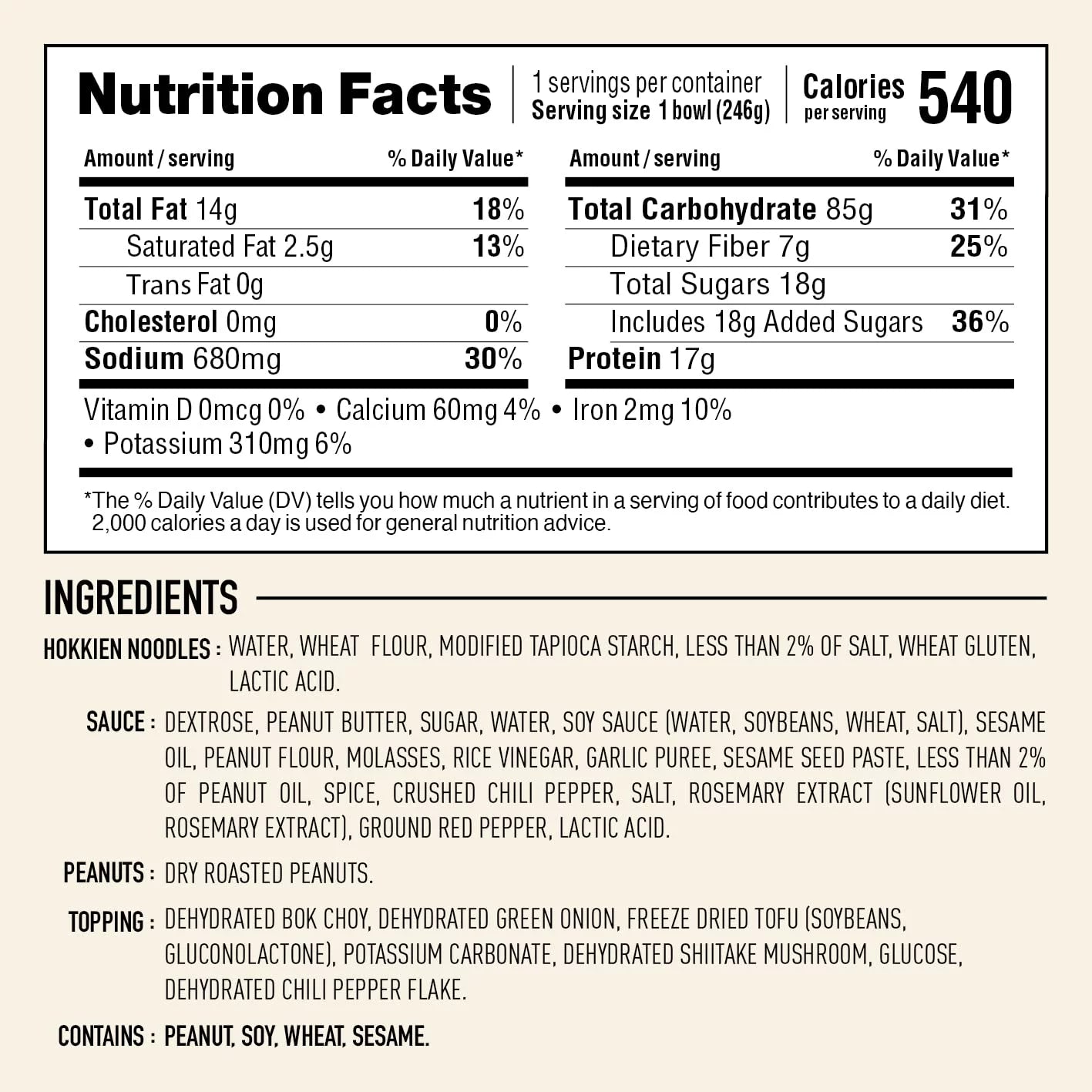 Peanut Sesame Noodle Bowl, Non-Gmo, Vegan, 8.7 Oz (Pack of 6) S6224