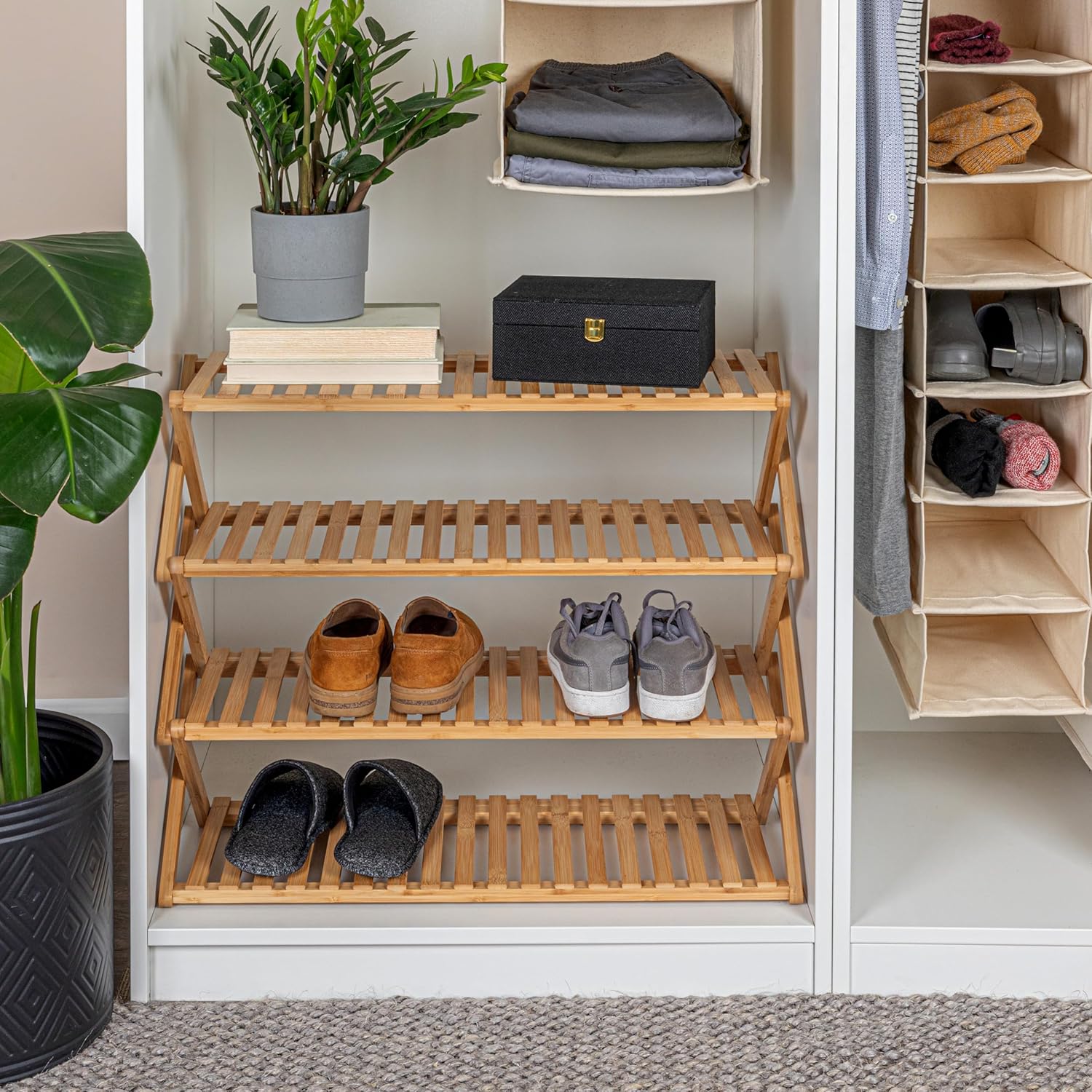 4-Tier Bamboo Folding Shoe Rack Y249596