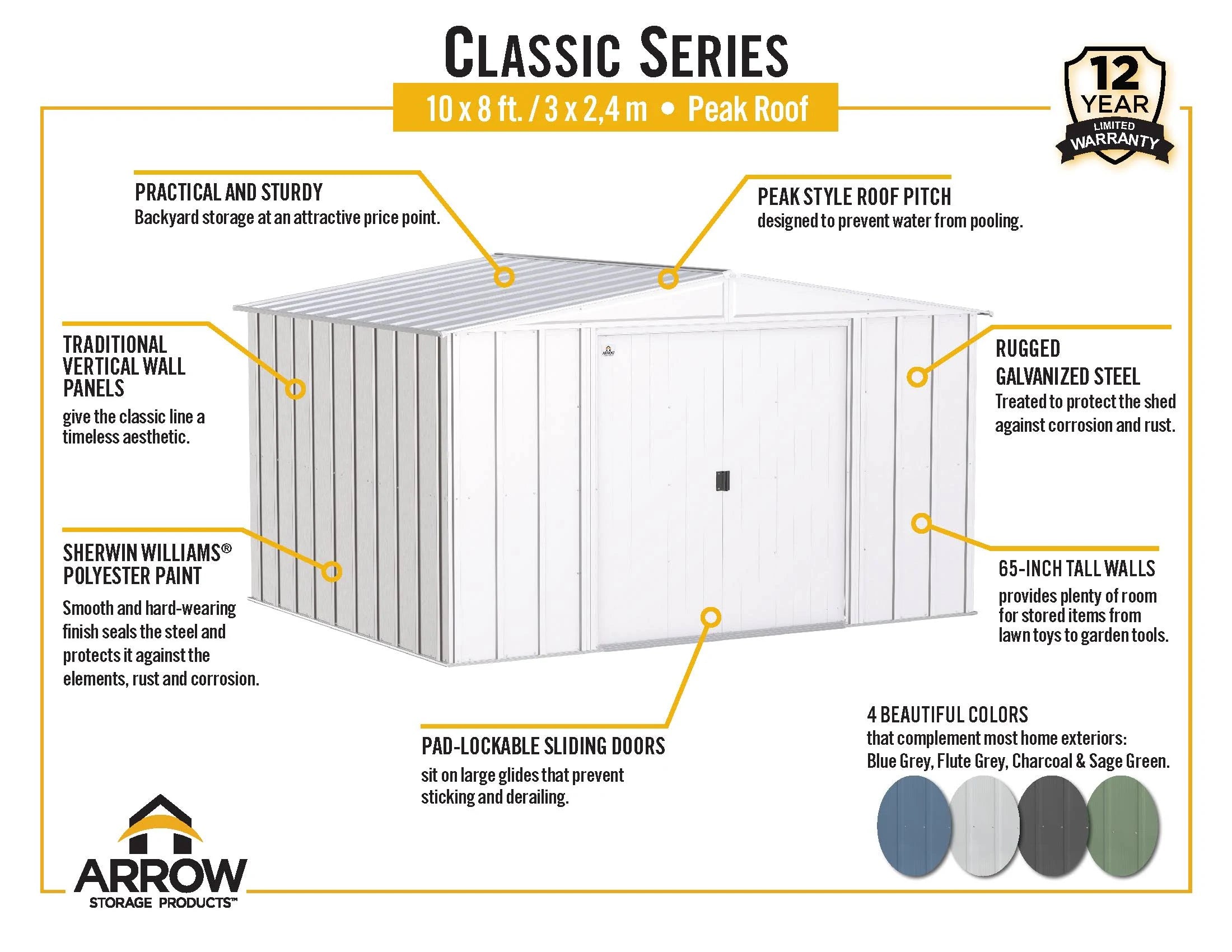 10 ft. x 8 ft. Steel Storage Shed in Charcoal M98422