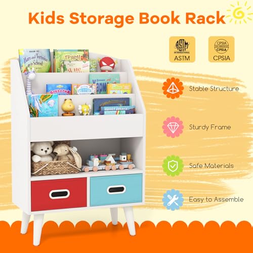 White Wooden Kids Bookshelf with 2 Cube Bins N30847