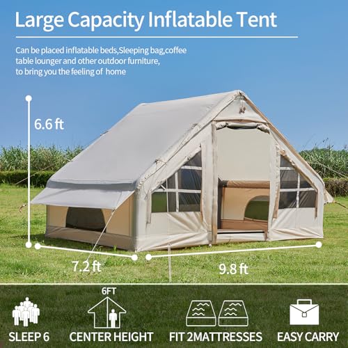 Inflatable Tent with Pump, 4-6 Person Instant Camping Tents, Waterproof with Mesh Windows X1517