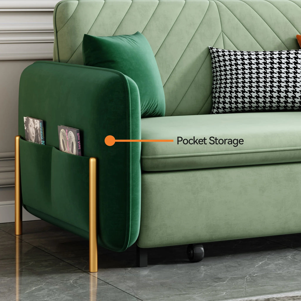 Green Velvet Convertible Sleeper Sofa X17530
