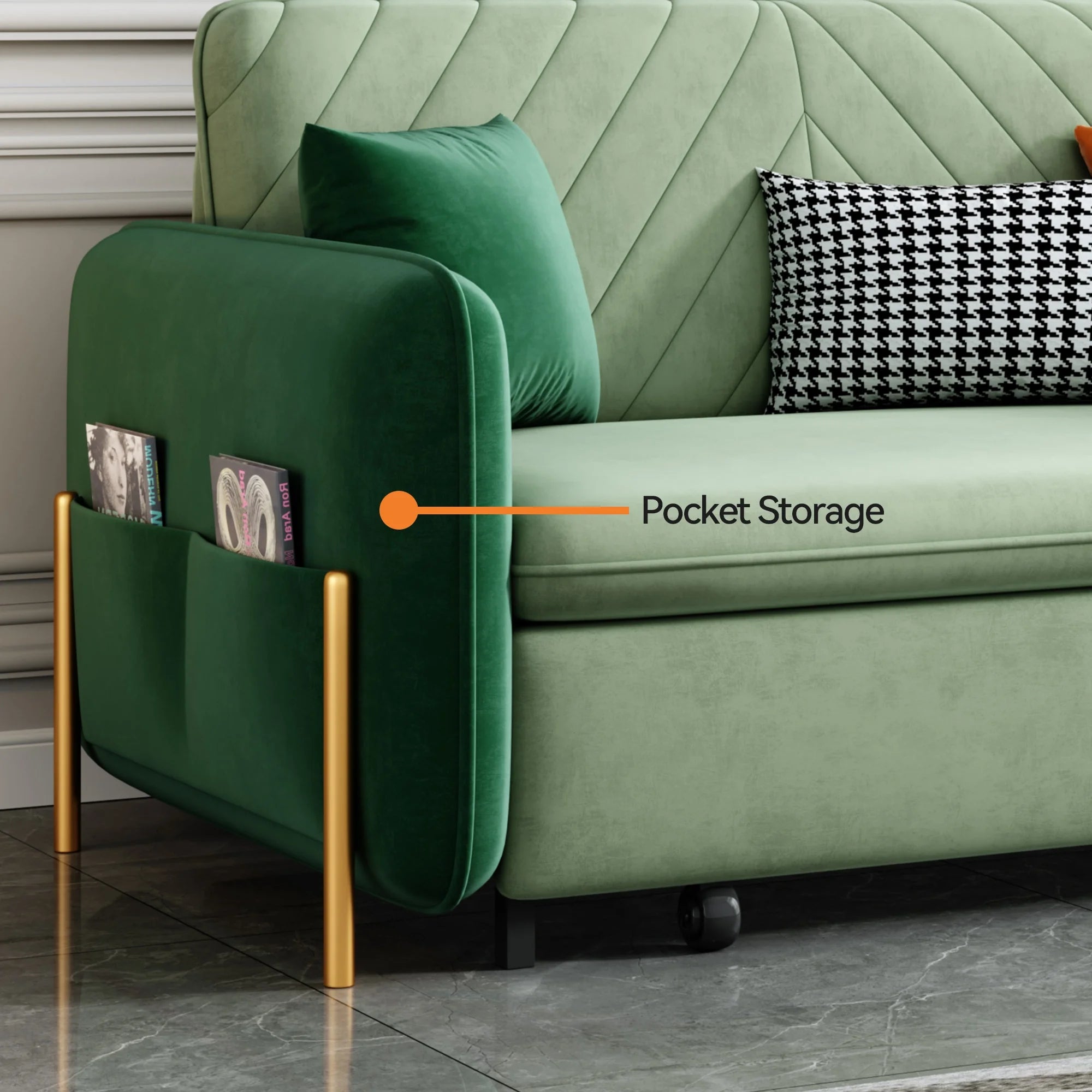 Green Velvet Convertible Sleeper Sofa X17530