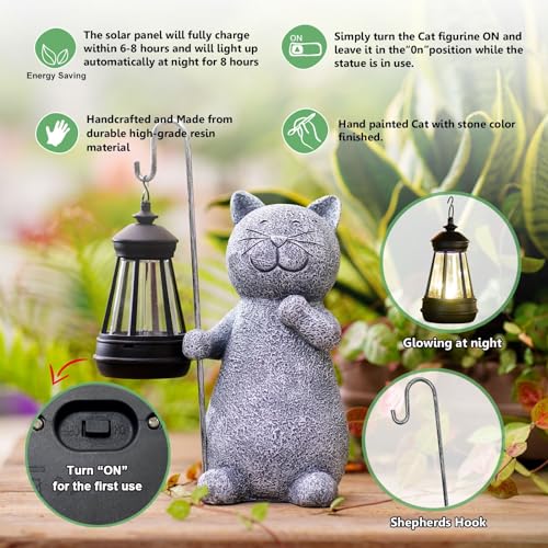 Solar Garden Statue Cat Figurine with Solar Lantern K16278