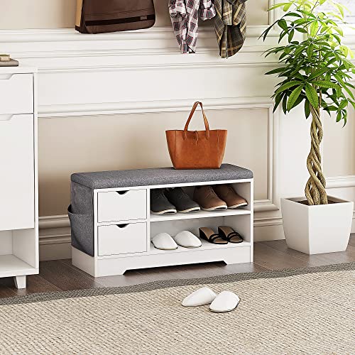 Brown + Gray Shoe Bench with Cushion N770