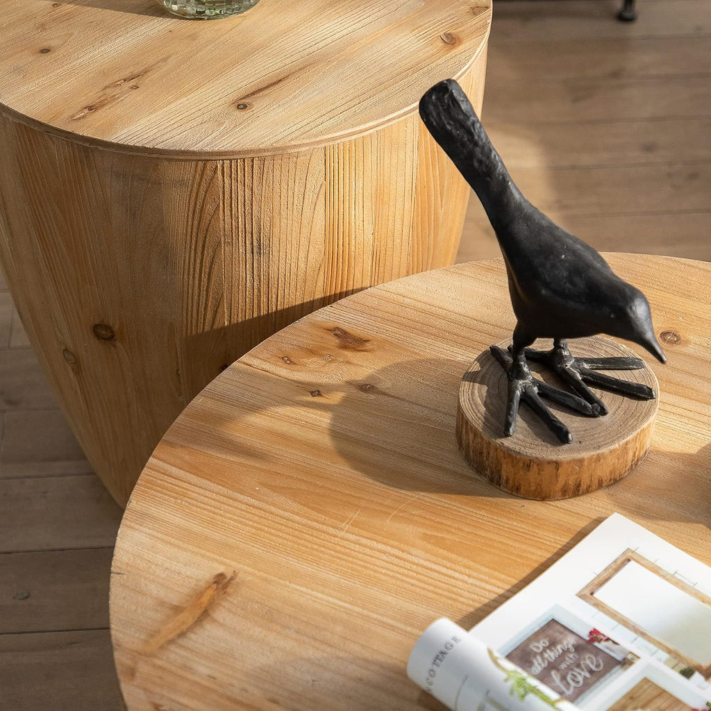 Round Wood Coffee Table Set of 2 with Storage W339089