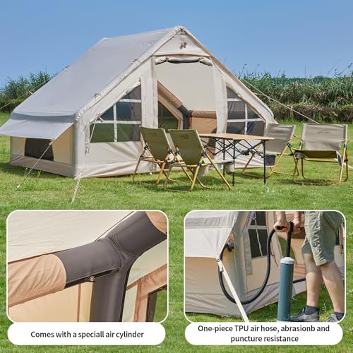 Inflatable Tent with Pump, 4-6 Person Instant Camping Tents, Waterproof with Mesh Windows X1517