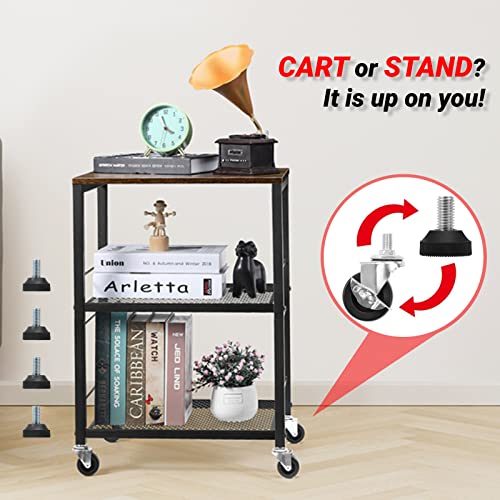 3 Tier Brown Rolling Utility Cart with Storage Z883