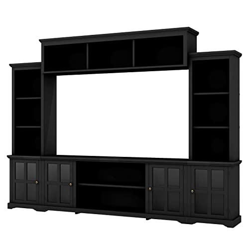 White TV Stand with Storage Bridge and Glass Door Cabinet X2391