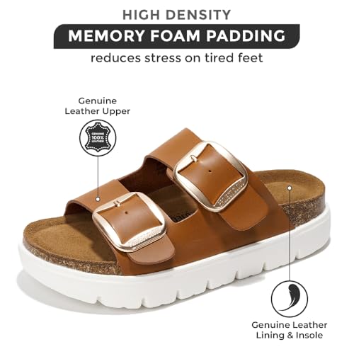 Genuine Leather Platform Sandals with Memory Foam Insole D409