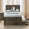 Twin Size Bookcase Captain Bed with Three Drawers and Trundle, Rustic Brown W123