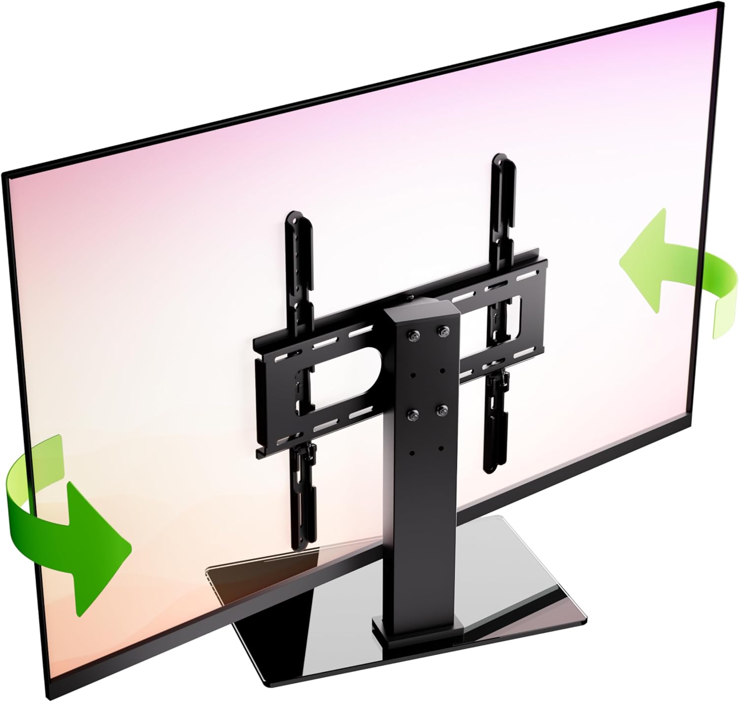 Swivel Height Adjustable TV Stand with Tempered Glass Base, BLACK I711