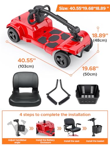 Blue Folding 4 Wheel Mobility Scooter with Detachable Basket O781861