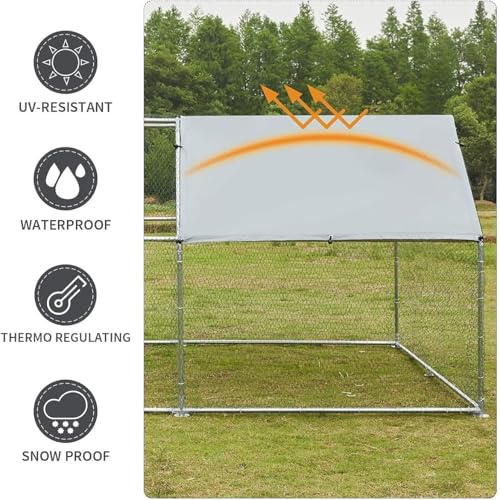 Metal Chicken Coop Cage with Waterproof Roof Shade Cover Large Chicken Run Coop Hen House Rabbit Cage Backyard Poultry Enclosure with Lockable Doors F448137