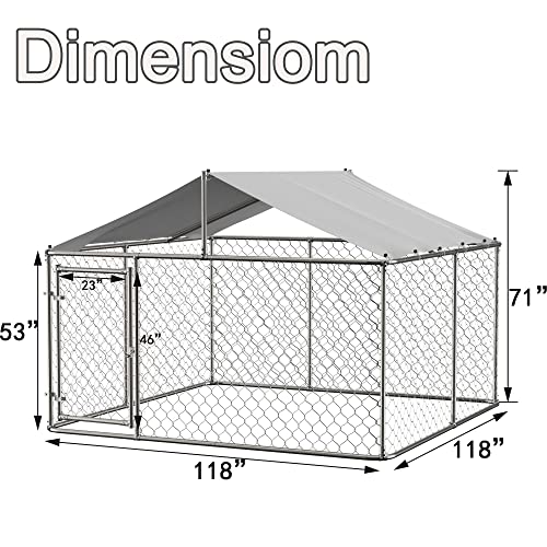 13.1x7.5x7.6 FT Outdoor Dog Kennel with Roof, Galvanized Steel Chain Link Enclosure V78239