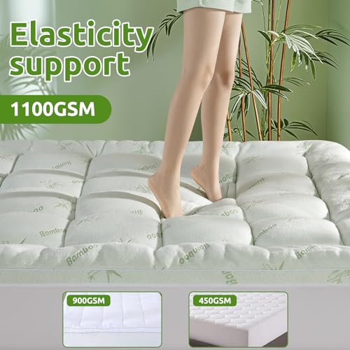 Queen Mattress Topper, Extra Thick 1100 GSM Down Alternative Fill, Cooling Pillow Top Mattress Cover with 8-21" Deep Pocket W581