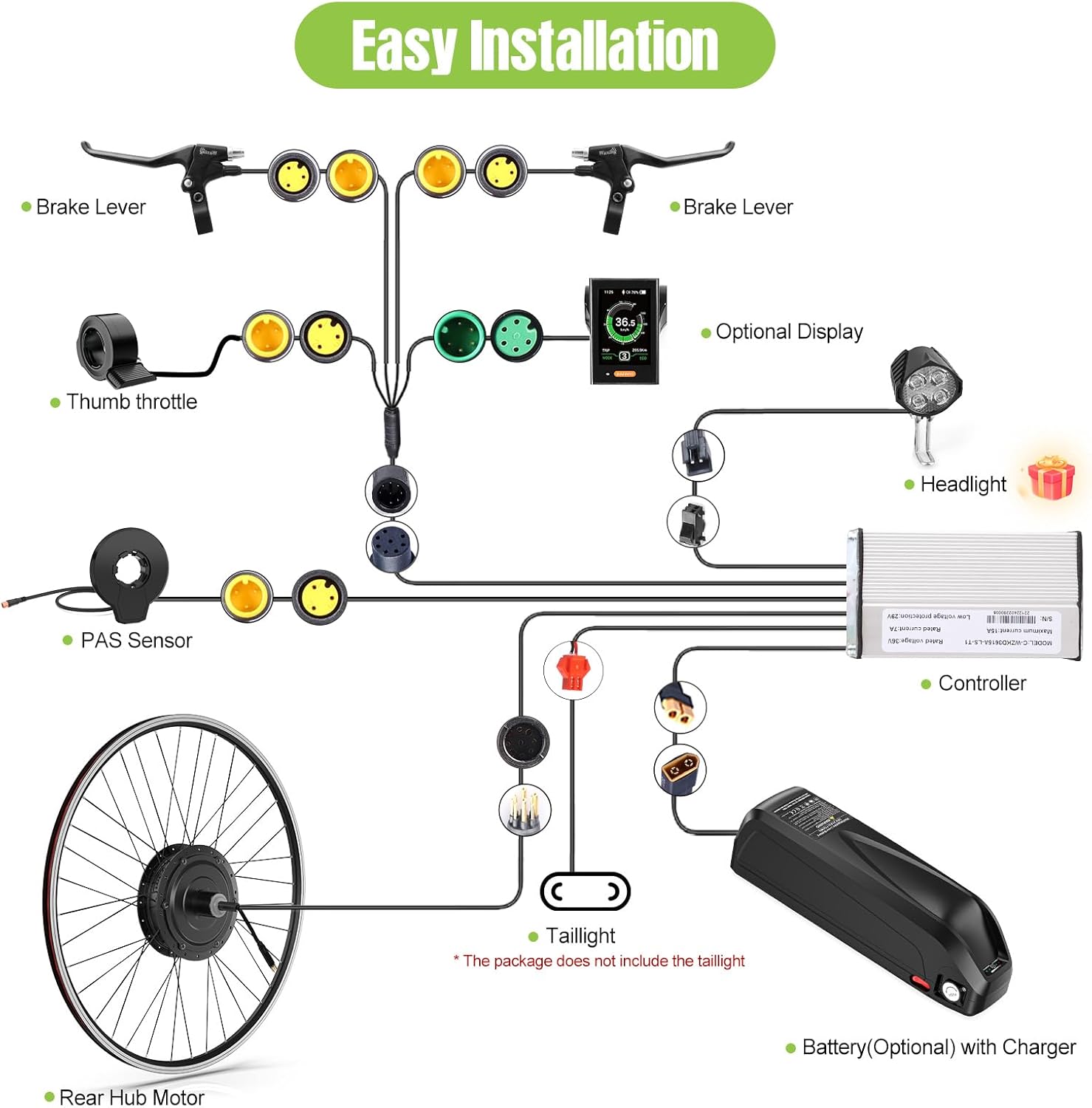48V 500W Rear Hub Motor Kit Electric Bicycle Conversion Kit 26" Wheel with 860C Display E61370
