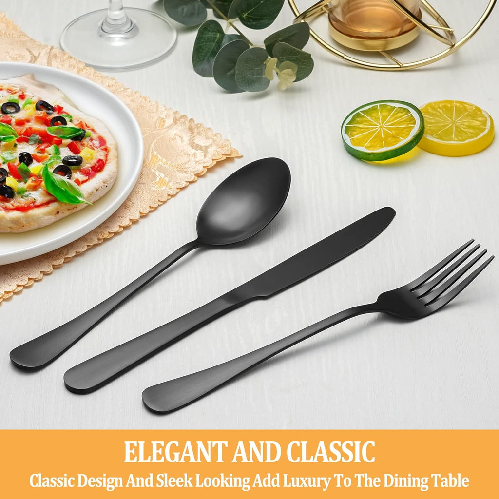 48 Piece Matte Black Stainless Steel Flatware Set with Steak Knives Y4581