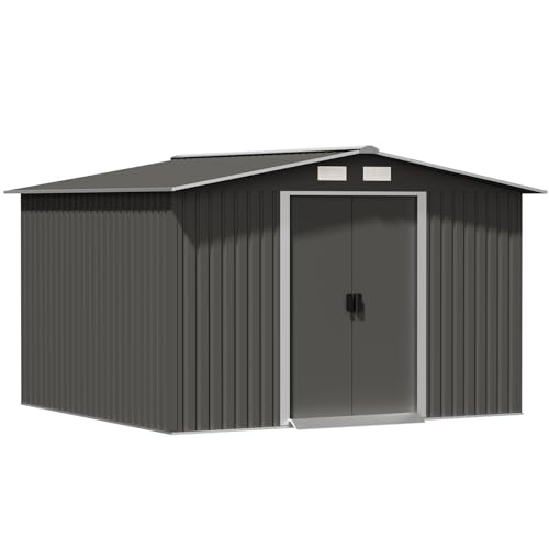 Gray Metal Outdoor Storage Shed with Double Sliding Door L759