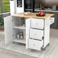 White Kitchen Island with 3 Drawers and Rolling Cart P231749