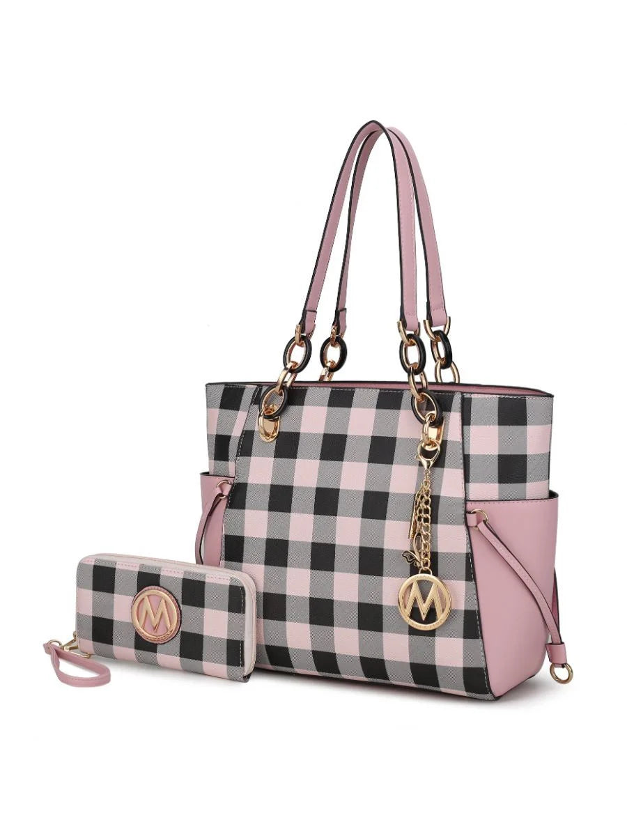 Checkered Tote Handbag with Wallet Z569574