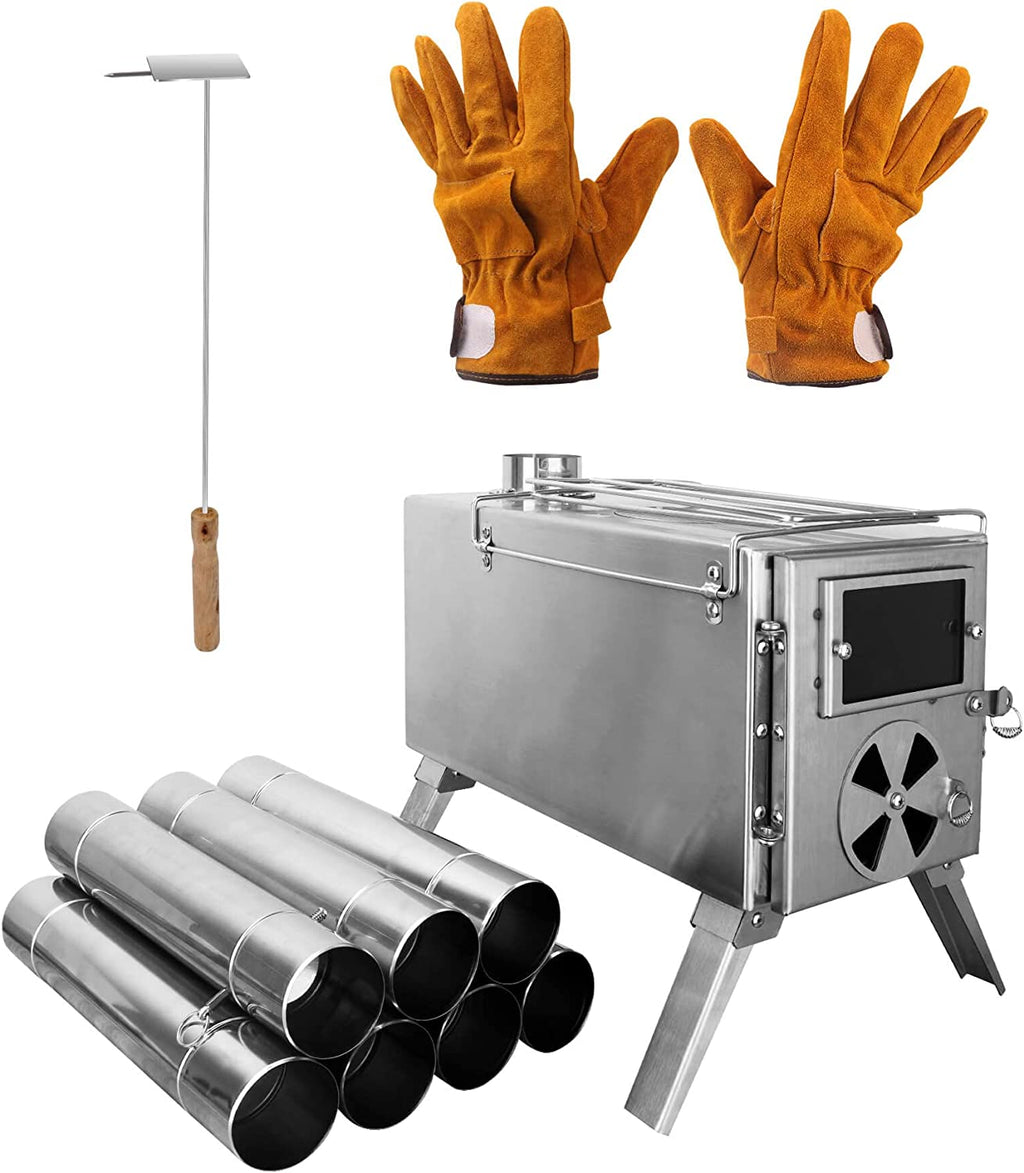 304 Stainless Steel Wood Burning Stove with Chimney Pipes B3653