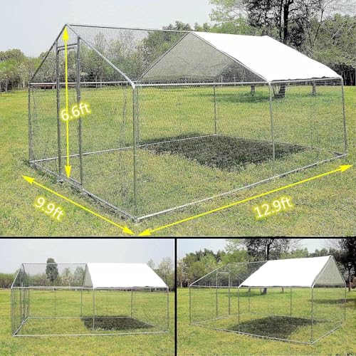 Metal Chicken Coop Cage with Waterproof Roof Shade Cover Large Chicken Run Coop Hen House Rabbit Cage Backyard Poultry Enclosure with Lockable Doors F448137