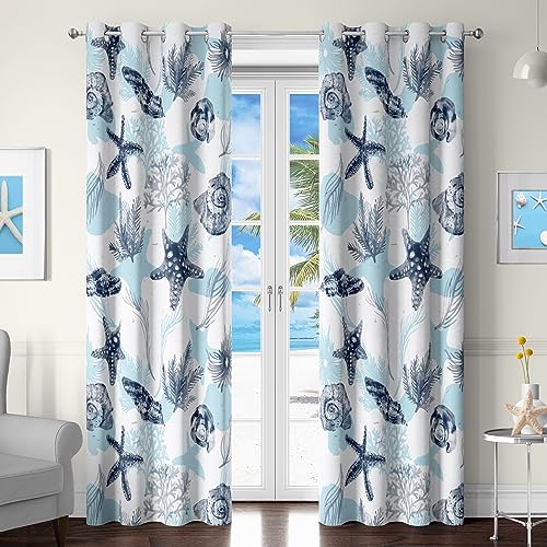 Blue and White 50% Light Blocking Curtains, 2 Panels, 52x96 Inches Z8648