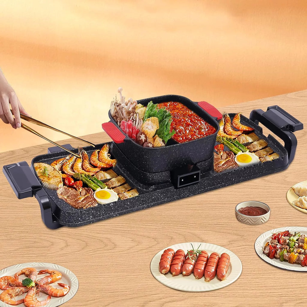 2200W 2 in 1 Detachable Electric Smokeless Grill and Hot Pot L23393