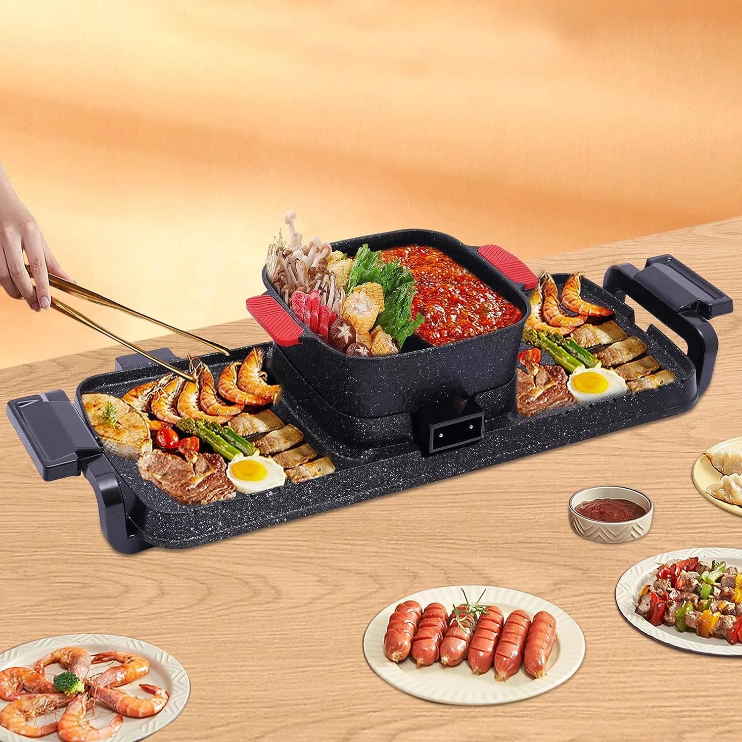 2200W 2 in 1 Detachable Electric Smokeless Grill and Hot Pot L23393