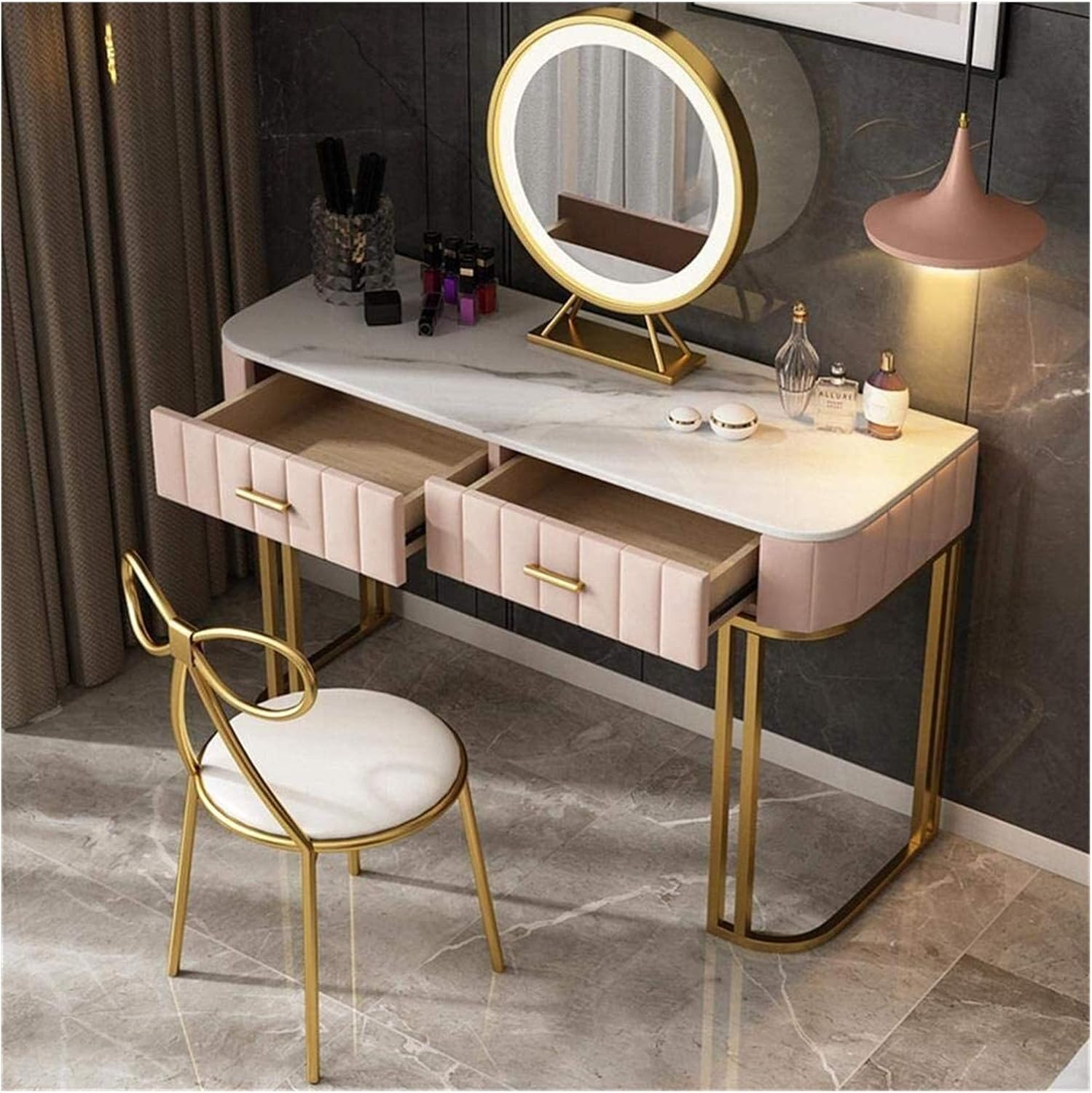 Blue Retro Desk with LED Stool Drawer U145
