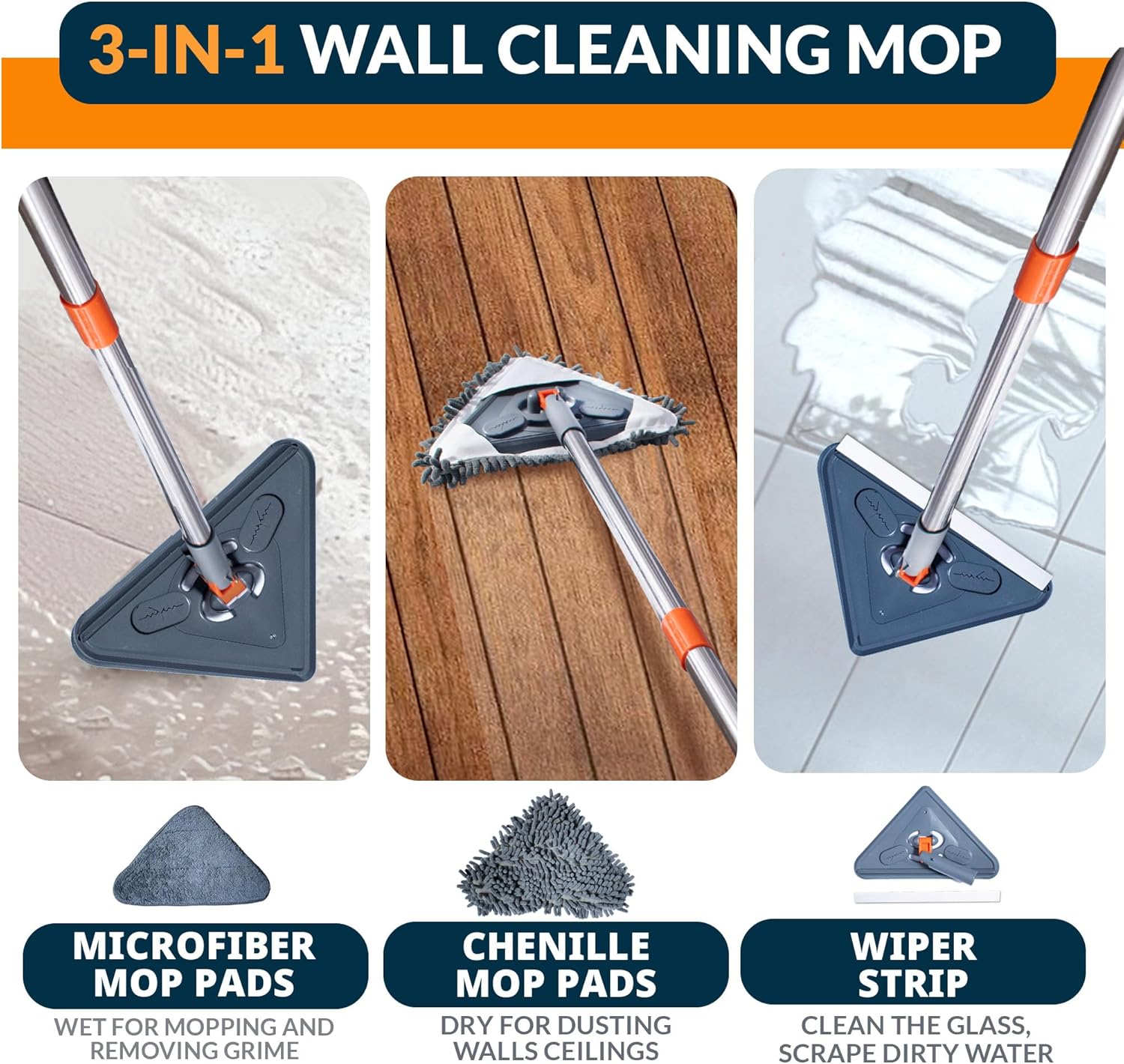 Wall Cleaning Mop with Long Handle 85 inches, 6 Microfiber Reusable Mop T71210