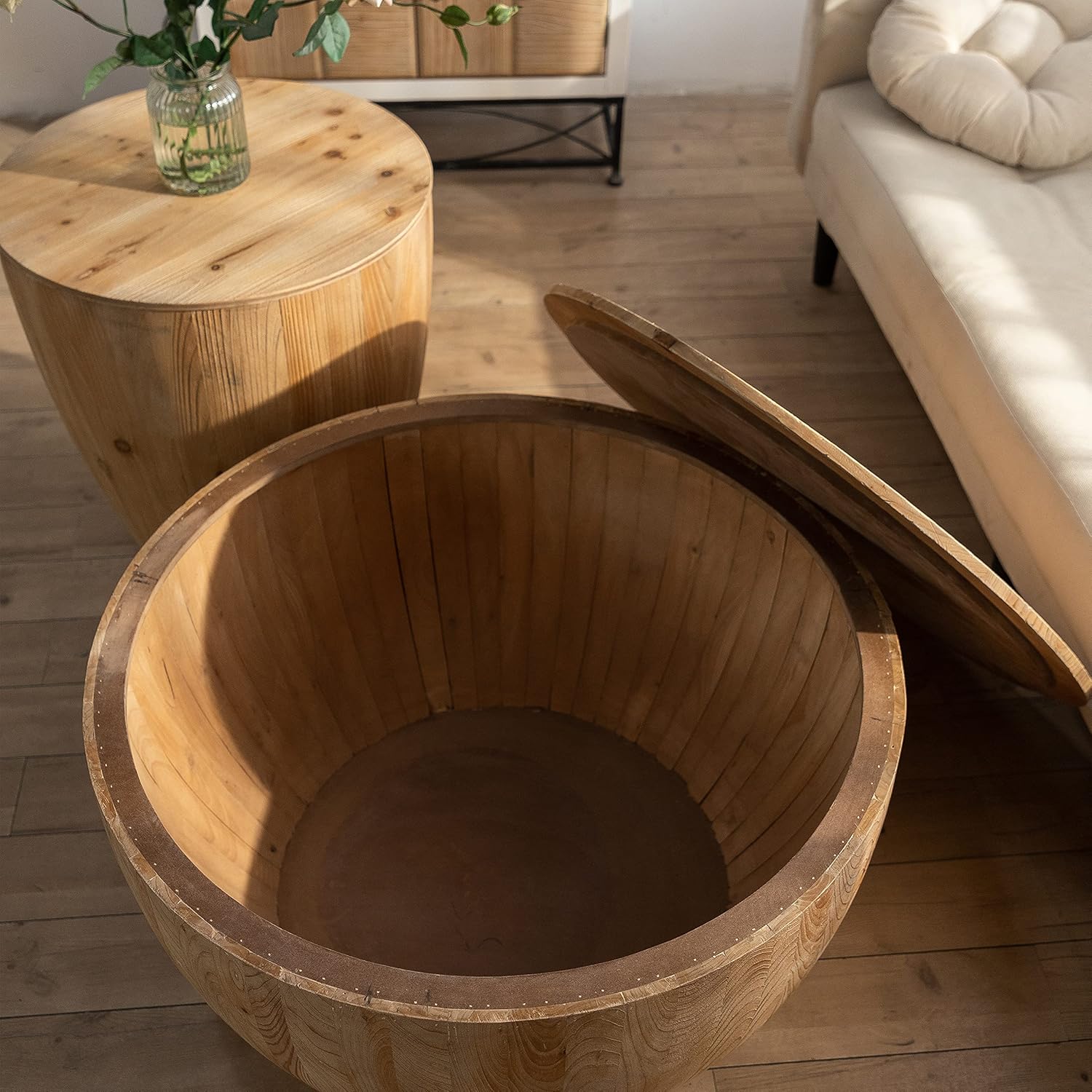 Round Wood Coffee Table Set of 2 with Storage W339089