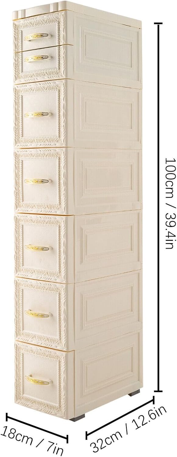 6 Tier Narrow Storage Cabinet with Drawers and Casters S840