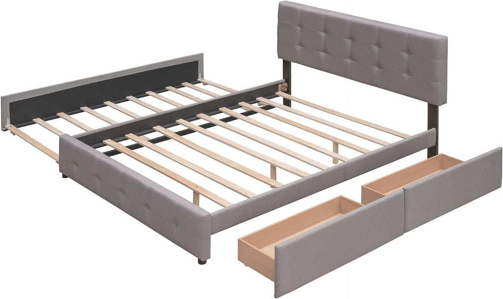 Light Gray Upholstered Platform Bed with Drawers N9122