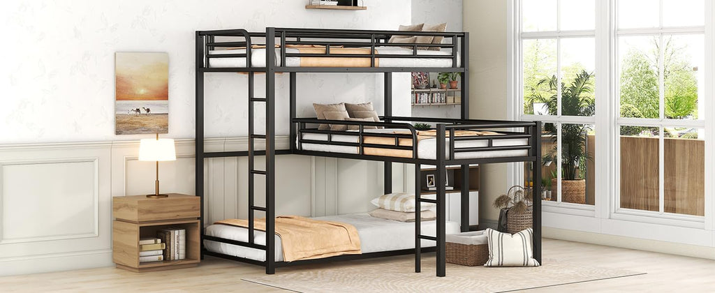 Black L-Shaped Triple Bunk Bed E145626
