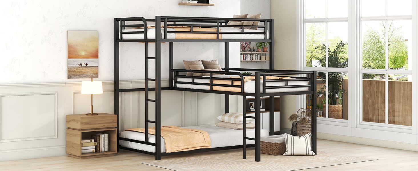 Black L-Shaped Triple Bunk Bed E145626