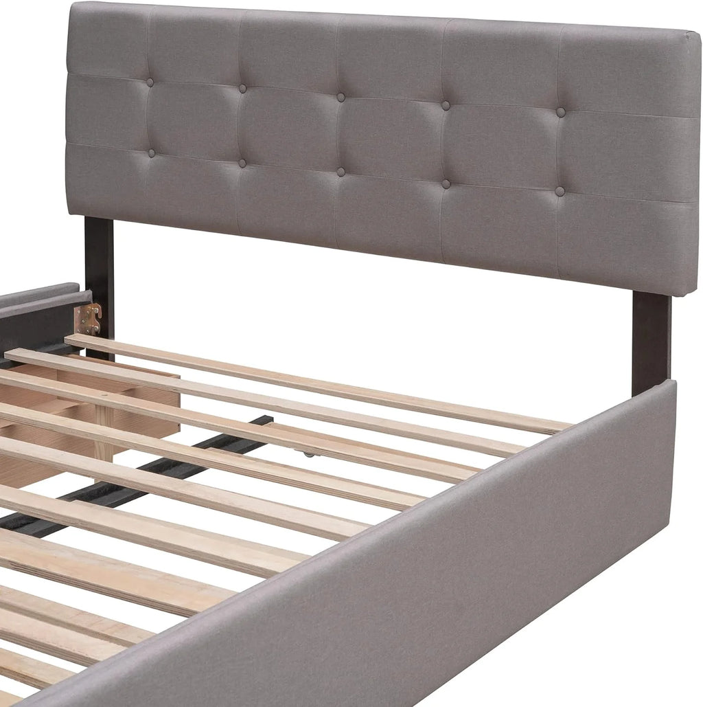 Light Gray Upholstered Platform Bed with Drawers N9122