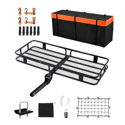 Folding Hitch Carrier 500lb Capacity Cargo Basket Waterproof Bag S60412