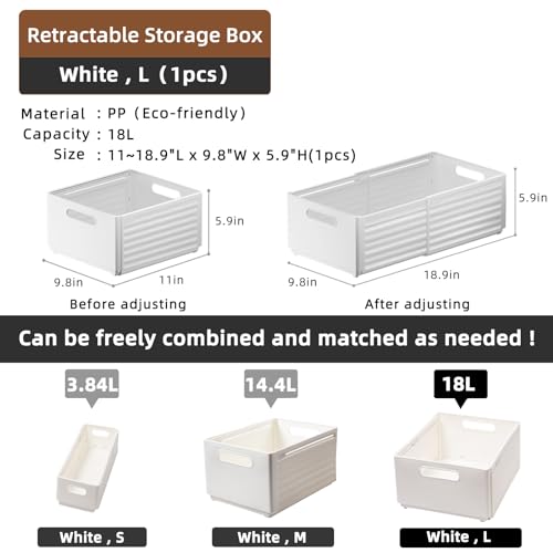 White 3PCS 3.84L Retractable Plastic Storage Bins with Handles R441652