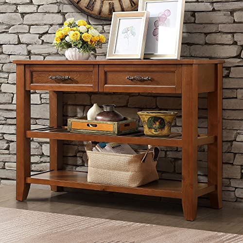 Antique White Console Sofa Table with 2 Drawers and Shelves A658