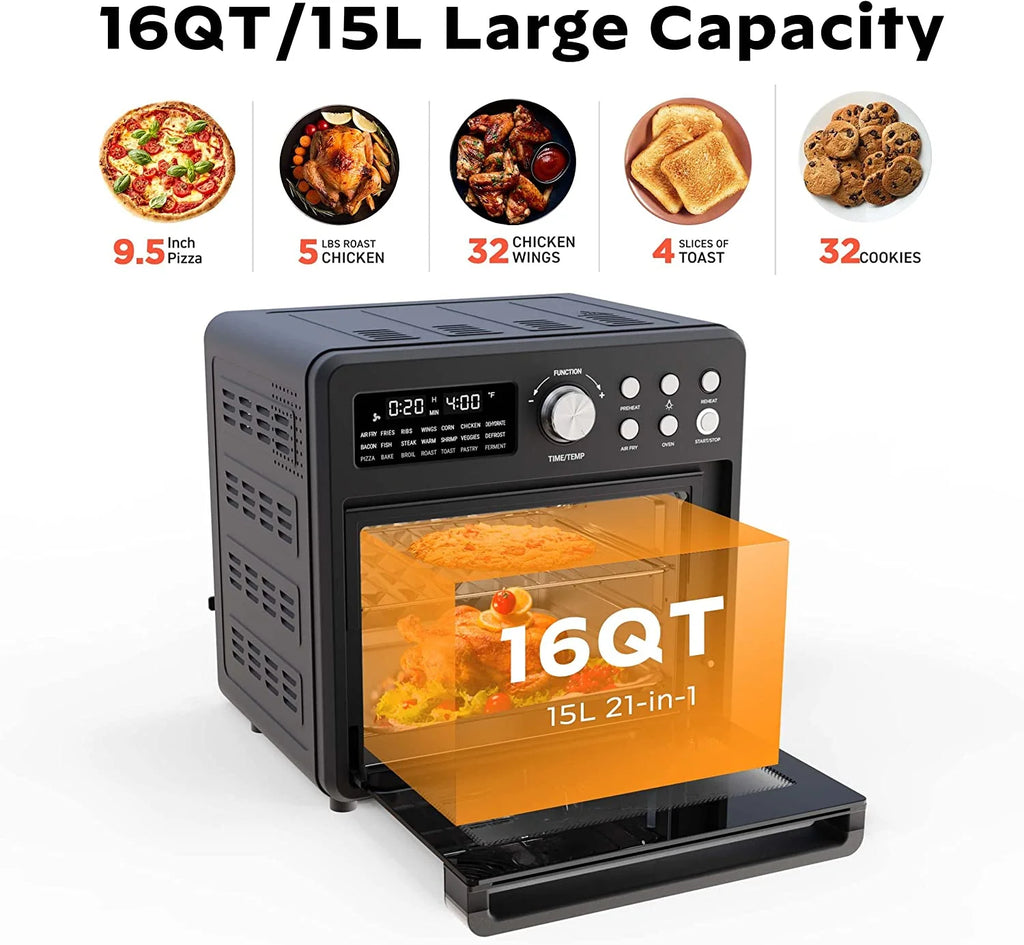 16 Quart 21-in-1 Air Fryer Toaster Oven Combo, 1600W, Black S379
