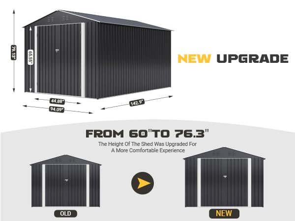 8 x 12 FT Metal Outdoor Storage Shed Black U62580