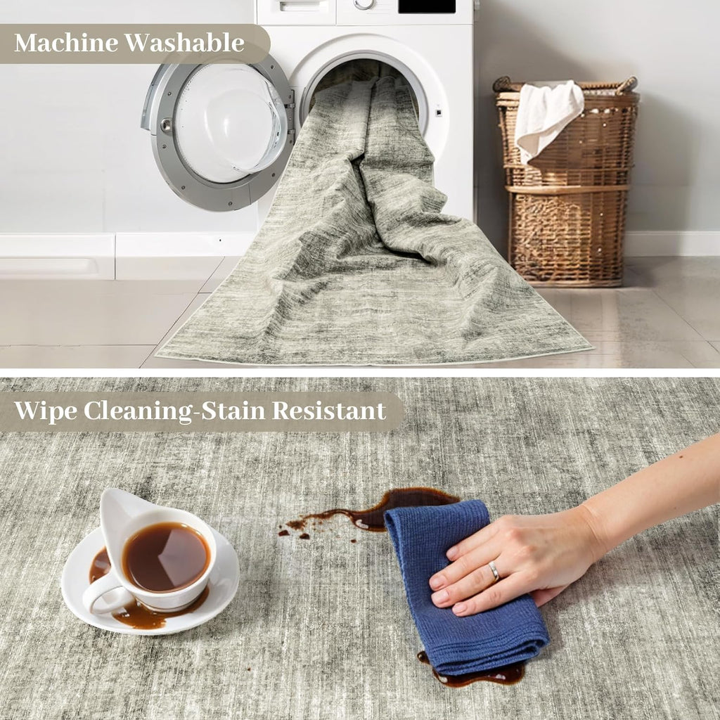 8x10 Washable Non-Slip Abstract Area Rug (Grey) Y32878